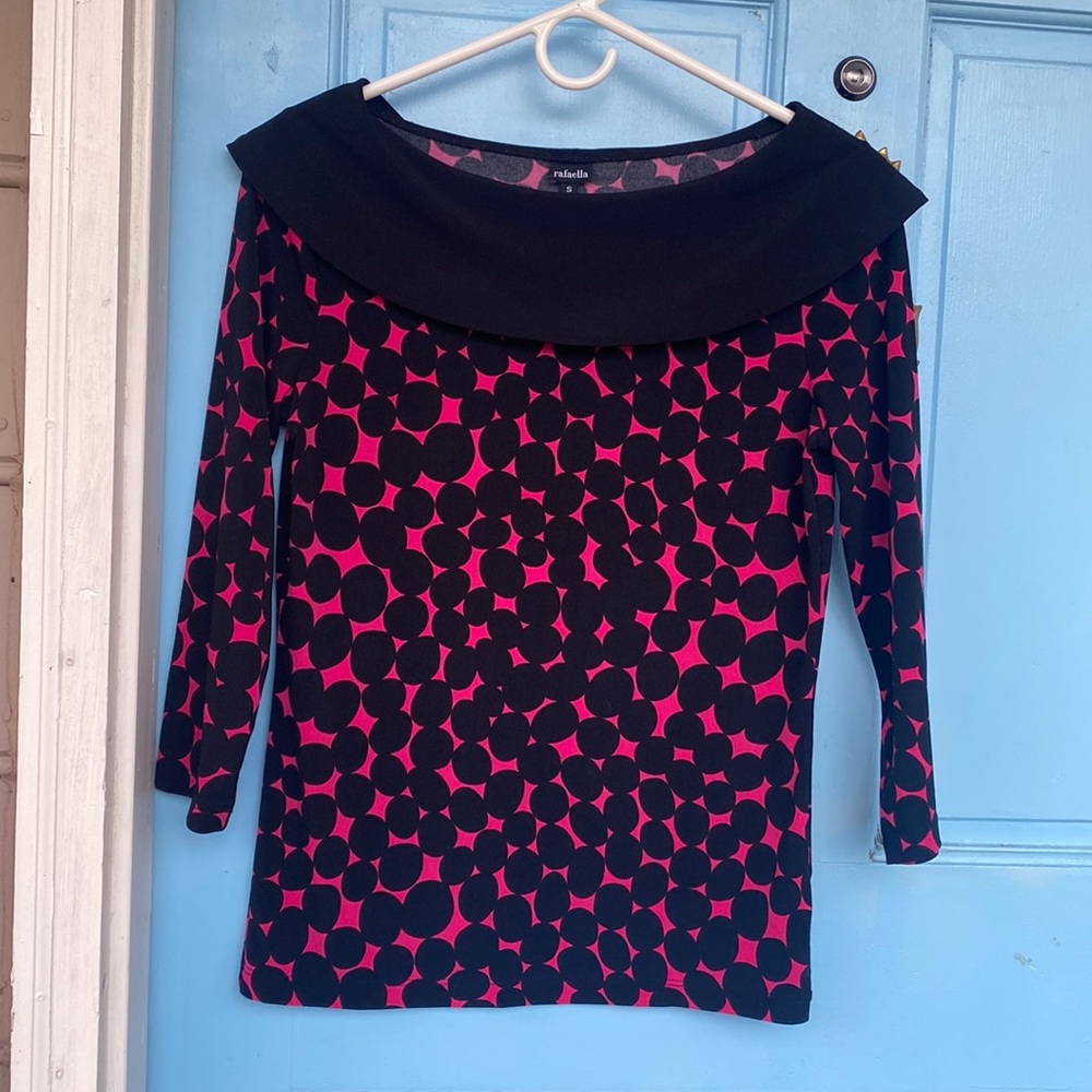 Rafaella Blouse Black & Pink Polka Dot Top size S